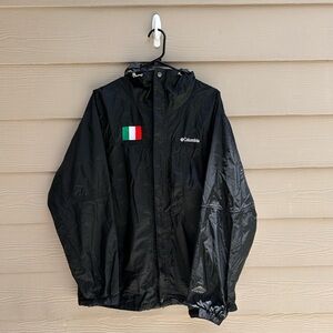 Columbia Omni Tech Nylon Rain Jacket Mens Black w/ Italian Flag Size Large (B1